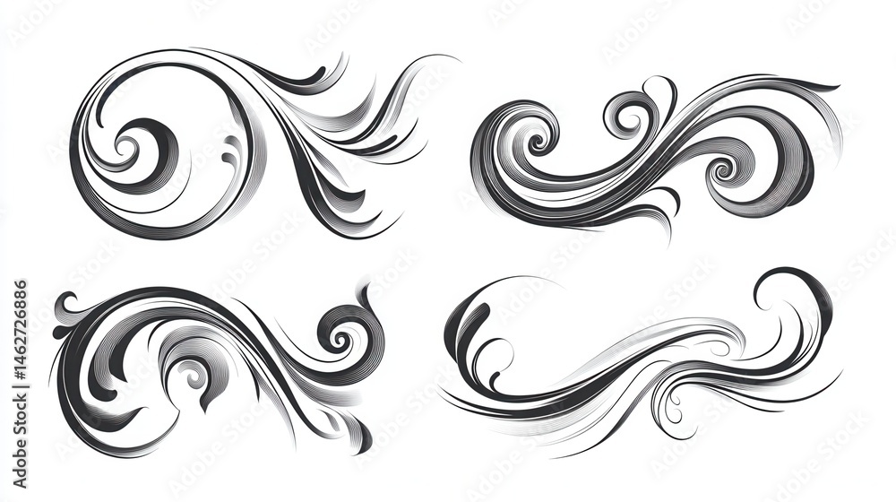 Fototapeta premium Decorative swirls divider. Collection of vector calligraphic objects for wedding invitation, greeting card and certificate design. Lines, borders, swirls and divider in retro classic style. illustrat