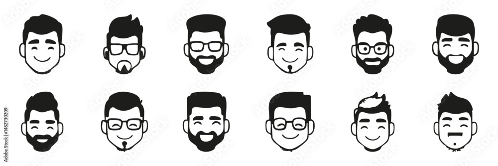Male Face Silhouettes With Various Hairstyles And Beards. Diverse Expressions And Styles For Design Projects. Isolated Vector Illustration Collection Male Face Silhouettes With Various Hairstyles And Beards. Diverse Expressions And Styles For Design Projects. Isolated Vector Illustration Collection