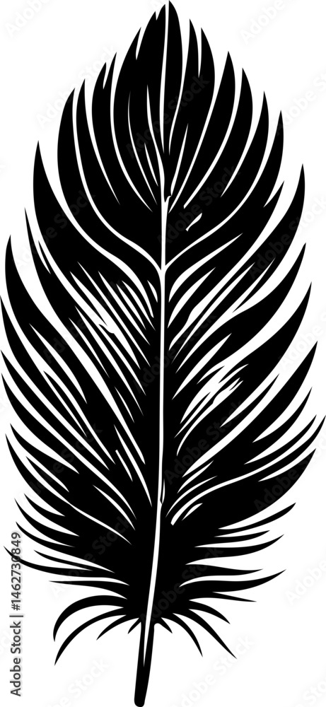 Obraz premium Black feather silhouettes in various shapes and styles, including curved, pointed, rounded, and detailed designs