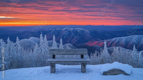 Wallpaper Mural Winter mountaintop bench at sunrise Torontodigital.ca