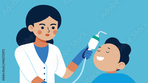 Hydrafacial Treatment An illustration of a doctor using a specialized device to perform a Hydrafacial on a patients skin demonstrating cleansing and exfoliation.
