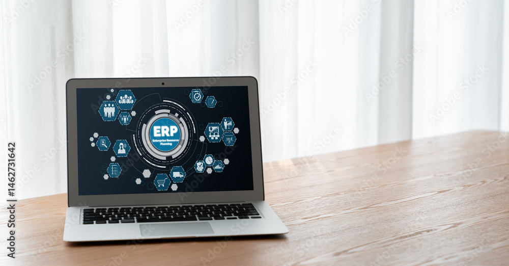 Fototapeta premium ERP enterprise resource planning software for modish business to plan the marketing strategy
