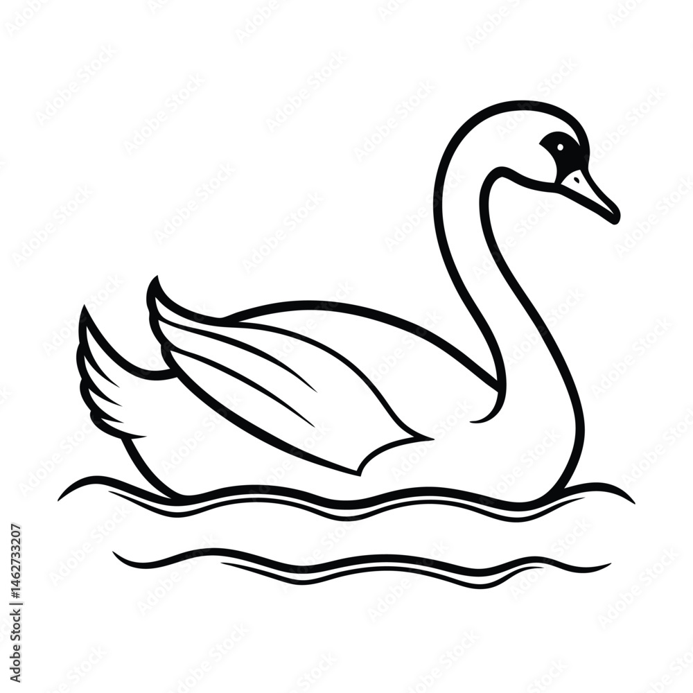 a graceful swan swimming calm line art vector silhouette a graceful swan swimming calm line art vector silhouette