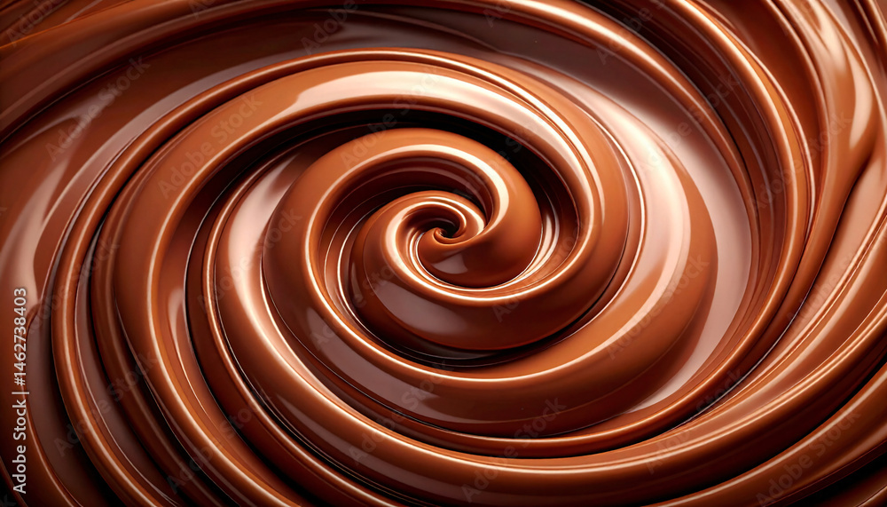 An abstract close-up of dark brown melting chocolate swirling, showcasing a glossy and smooth, appetizing surface. An abstract close-up of dark brown melting chocolate swirling, showcasing a glossy and smooth, appetizing surface.