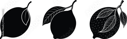 Lemon silhouette vector set, bundle of citrus fruit silhouettes isolated on white background