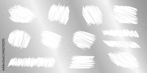 Lottery card scratch on silver shiny metal background - smeared charcoal fuzzy dabs scuff scribble. Grimy granular border stains scrapbook stamps. Wrinkled smudged irregular graffiti urban overlay.