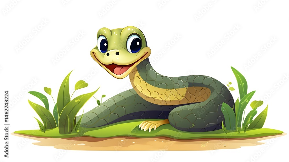 Fototapeta premium Professional EPS Vector Illustration of Cute Snake Sliding on Ground