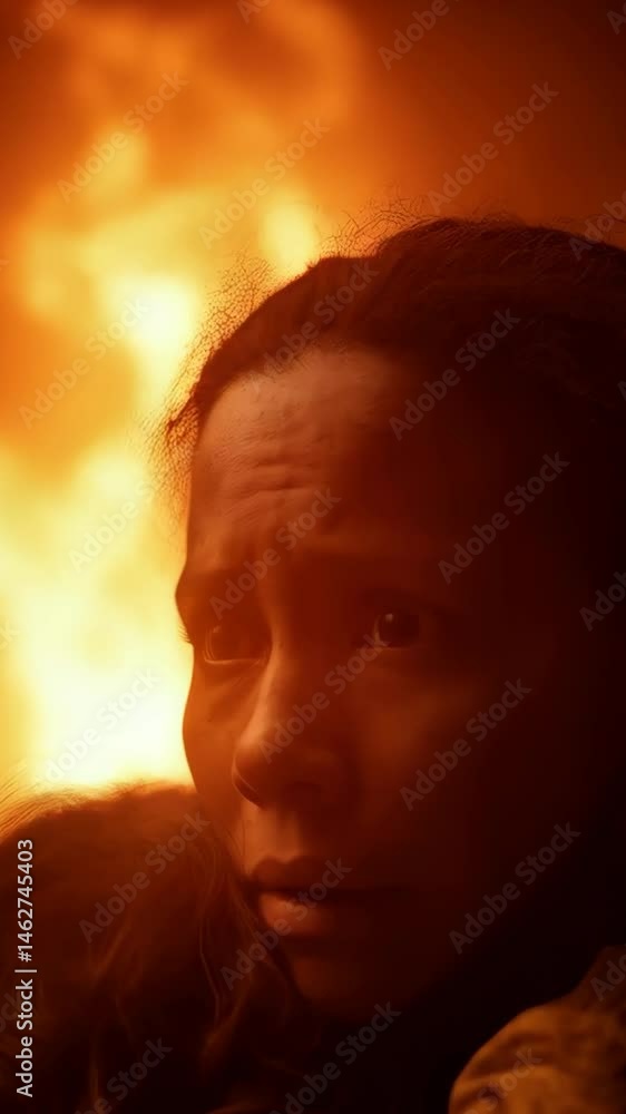 Mother and child on the background of a fire.
A frightened woman holds a child in her arms against the background of a blazing fire. People near the fire. The Burning City Mother and child on the background of a fire.
A frightened woman holds a child in her arms against the background of a blazing fire. People near the fire. The Burning City