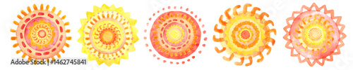 Obraz na płótnie Set of watercolor suns. Summer watercolor design element. w salonie