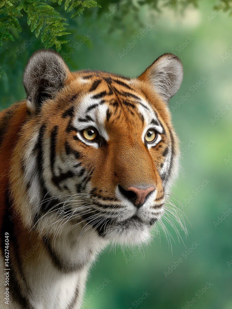 Fototapeta premium Majestic Tiger Portrait: A Serene, Realistic Study in Orange and Black