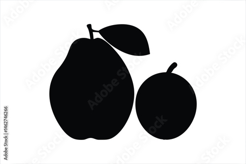 Guava fruit with leaf silhouette vector illustration