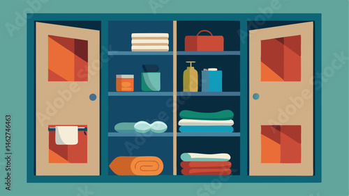 Builtin cubbies provide additional storage space for towels and other personal items.