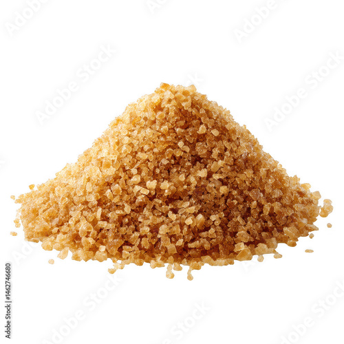 Pile of brown sugar crystals on transparent background