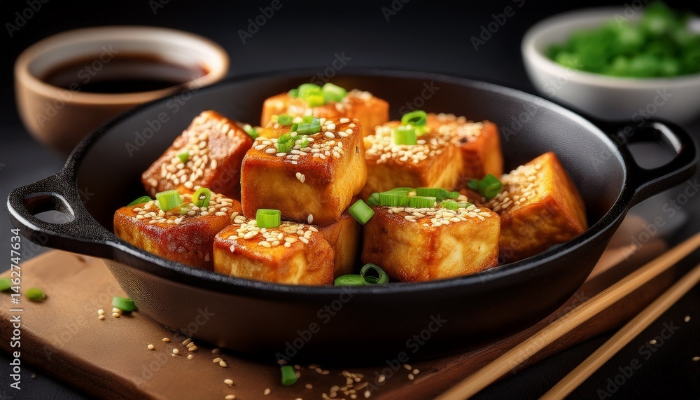 Gebratener Tofu mit Sesam und Sojasauce Gebratener Tofu mit Sesam und Sojasauce