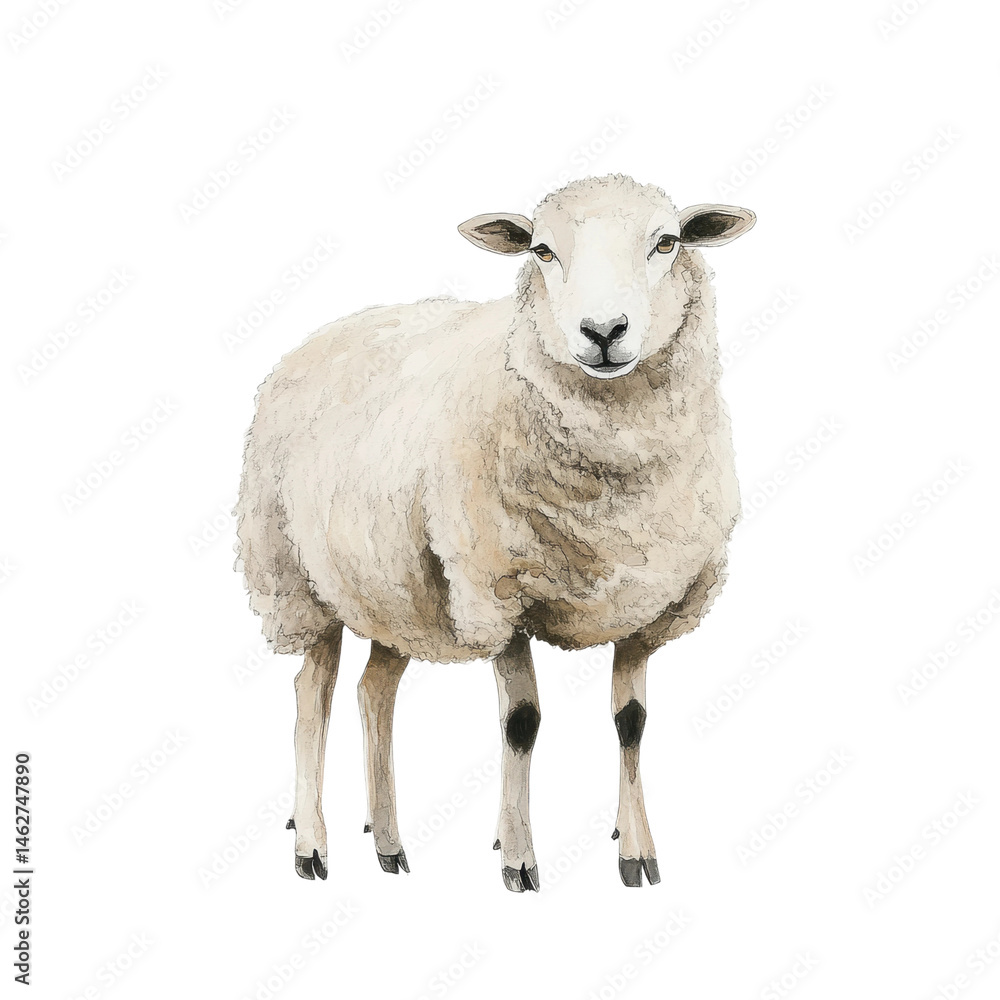 Portrait of a woolly sheep facing forward, cut out - stock png. Portrait of a woolly sheep facing forward, cut out - stock png.