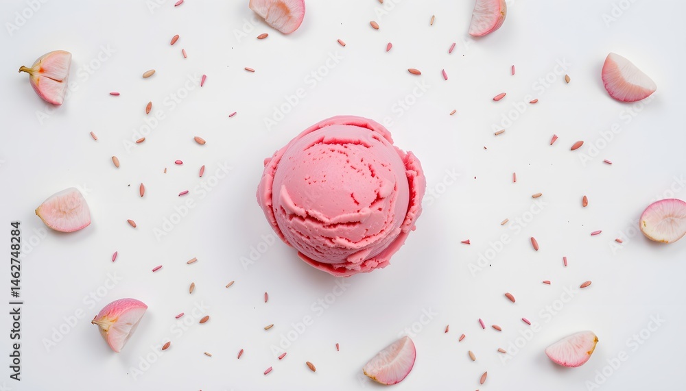 Fototapeta premium a single scoop of lychee ice cream, isolated on a plain white background, photorealistic style, high detail, centered, no shadows, no toppings, no text