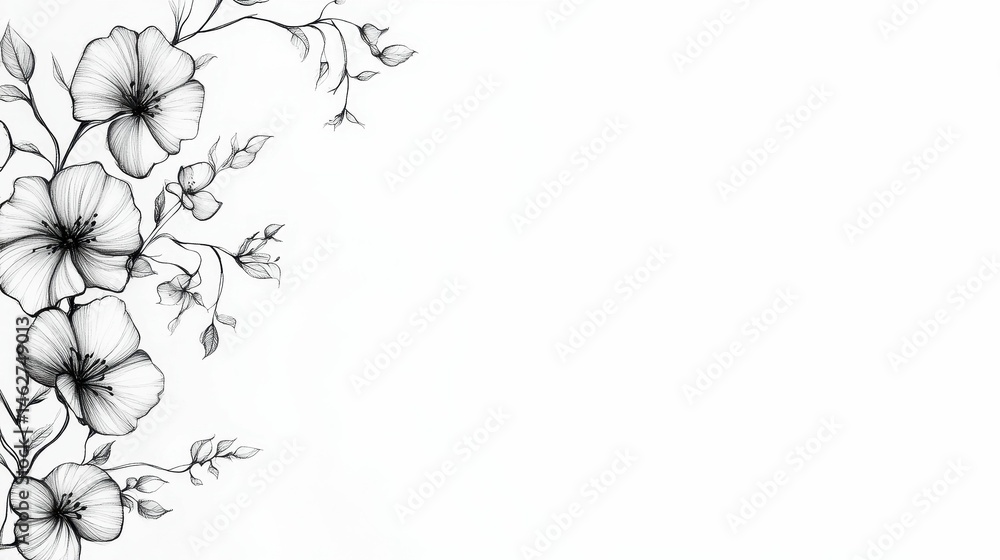 Monochromatic floral drawing, corner design, blank space. Monochromatic floral drawing, corner design, blank space.
