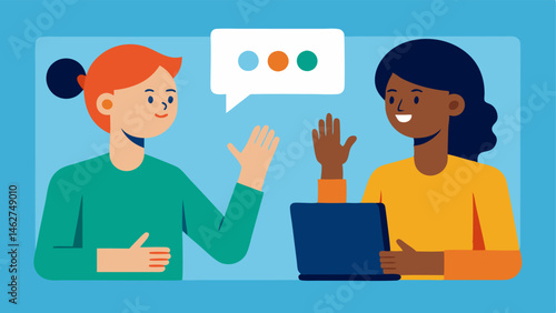 Sign Language Communication Two colleagues are engaged in conversation using sign language. One person is using an interpreter app on their tablet representing communication
