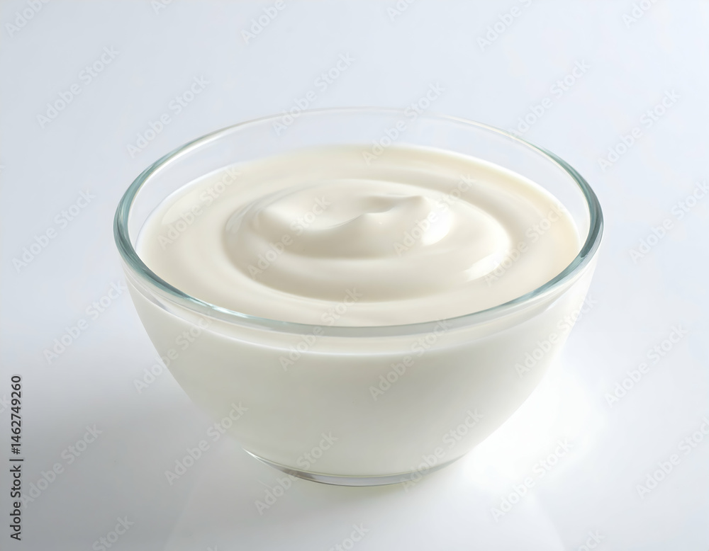 Yogurt in glass containers with creamy textures on a clean white background Yogurt in glass containers with creamy textures on a clean white background