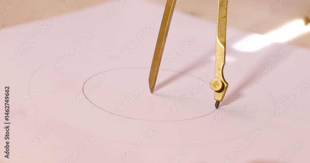 On white paper a compass draws a circle