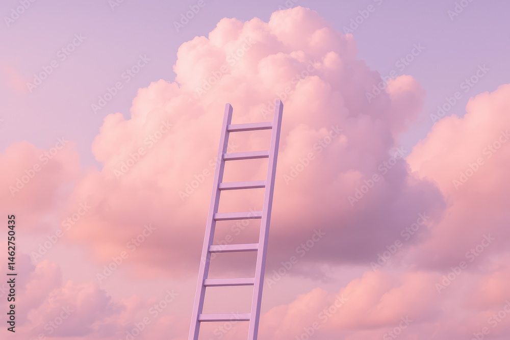 Purple ladder leading to pink clouds in a pastel sky Purple ladder leading to pink clouds in a pastel sky