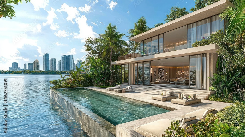 Fototapeta premium Luxurious waterfront home with pool