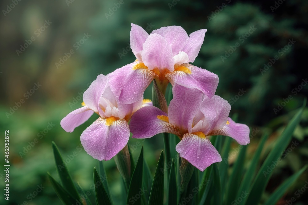Obraz premium Elegant Lavender Irises: A Serene Garden Bloom
