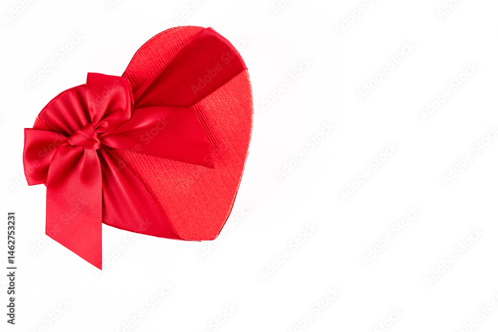 Red and heart shaped chocolate or candy box on white background