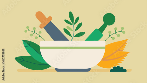 Herbal Remedies A mortar and pestle with various herbs emphasizing the role of natural remedies in supporting health.