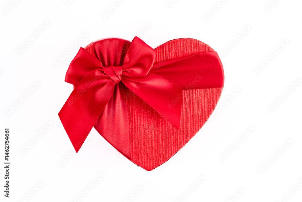 Red and heart shaped chocolate or candy box on white background