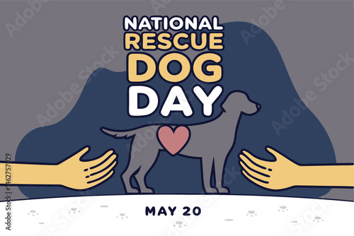 human hands holding national rescue dog day text, blue background, heart shape, digital illustration
