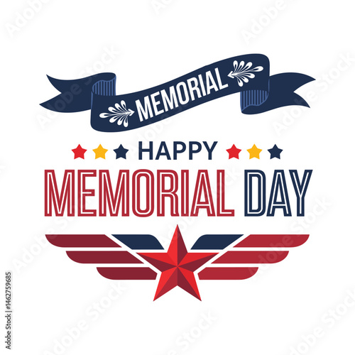 "Happy Memorial Day Banner with Star and Wing Design"