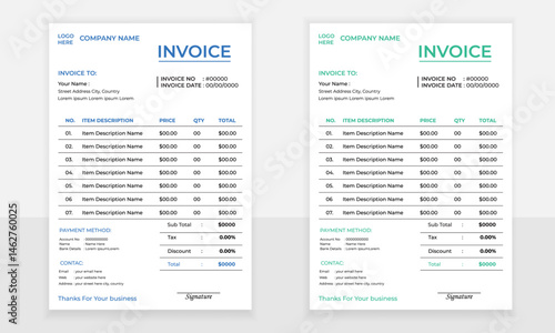 Creative invoice template. Minimal Corporate vector Business Invoice design template vector illustration bill form price invoice. business stationery design payment agreement design template