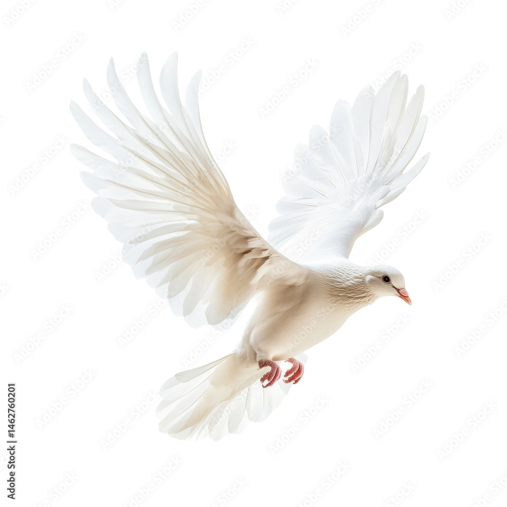 Graceful white dove in flight with outstretched wings, cut out - stock png. Graceful white dove in flight with outstretched wings, cut out - stock png.