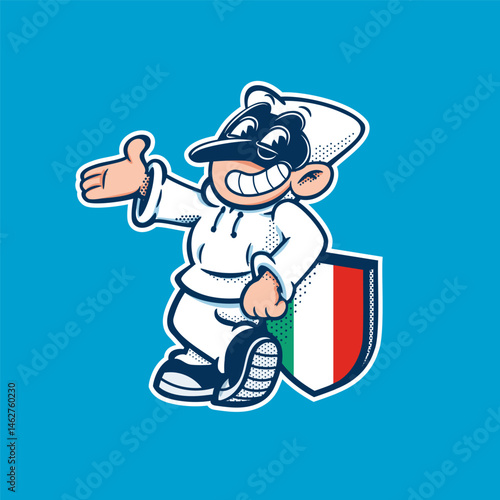 pulcinella cartoon retro character mascot traditional naples italy