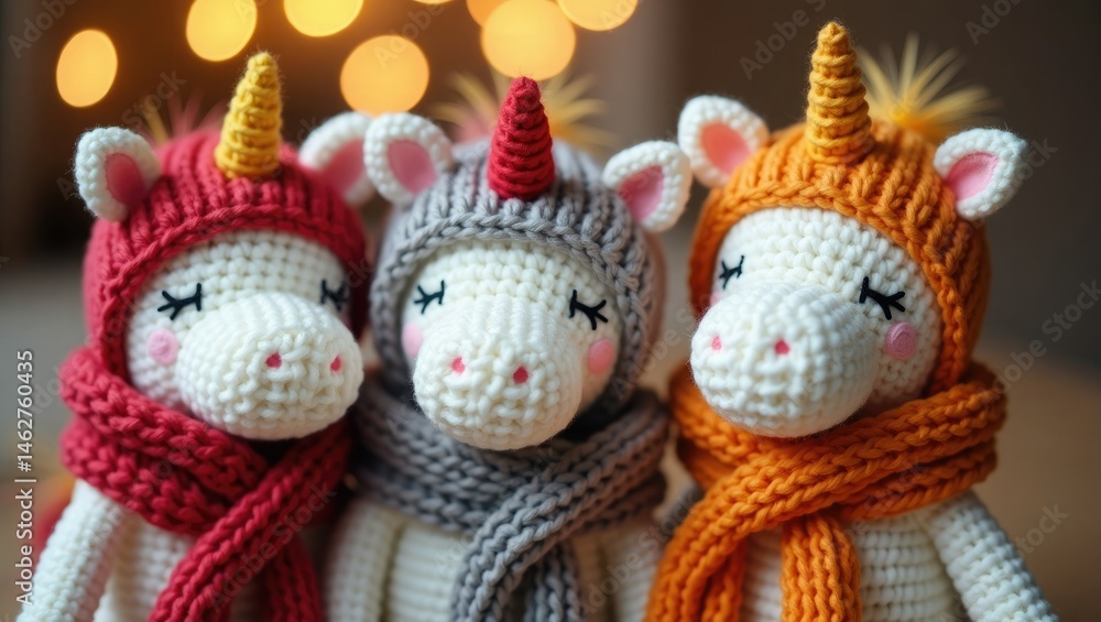 Handmade Crochet Unicorn Toys in Winter Hats and Scarves – Cozy Amigurumi Trio Handmade Crochet Unicorn Toys in Winter Hats and Scarves – Cozy Amigurumi Trio