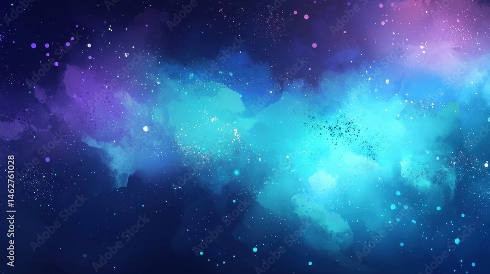 Fototapeta premium A mesmerizing cosmic background filled with vibrant shades of blue and purple, scattered with twinkling stars. This enchanting view evokes a sense of wonder in the vast universe