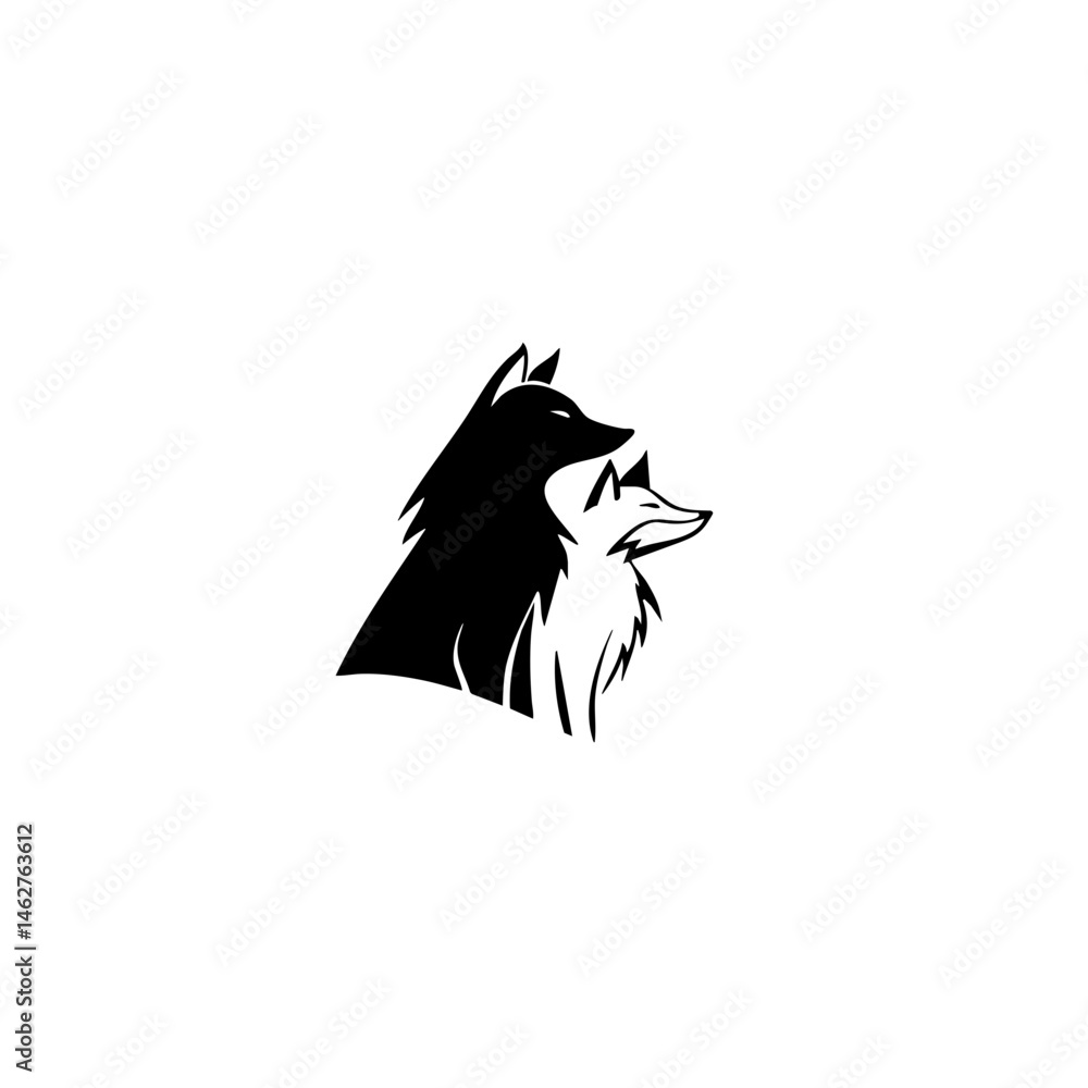 Fototapeta premium Wolf and Fox Vector Logo - Minimalist Side View Silhouette Design for Branding & Stickers