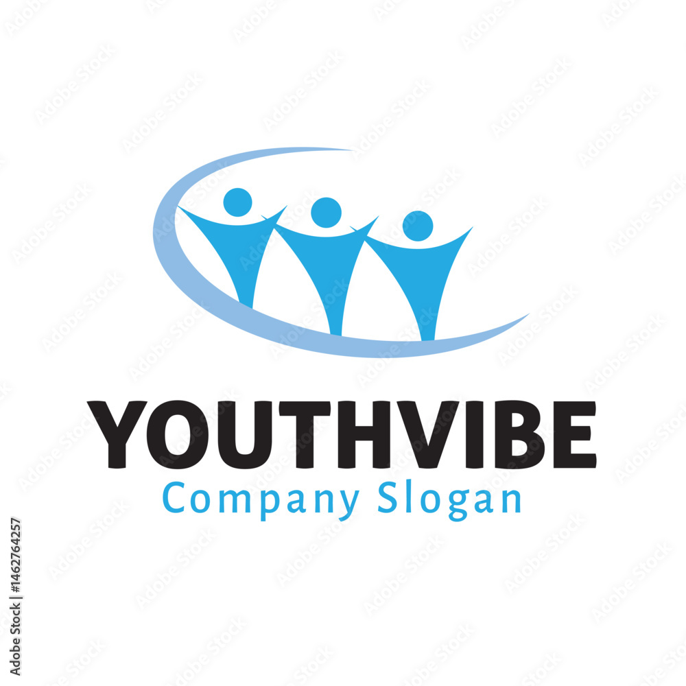 Obraz premium three people team logo blue human silhouette characters vector design symbol