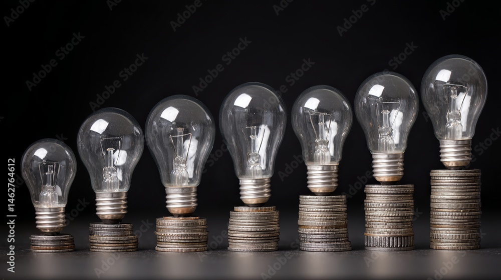 Increasing Lightbulb Ideas on Stacked Coins Financial Growth Concept Business Success Innovation Strategy Investment Wealth Increasing Lightbulb Ideas on Stacked Coins Financial Growth Concept Business Success Innovation Strategy Investment Wealth