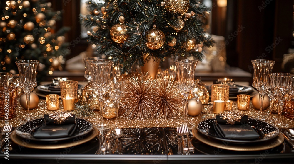 Festive Christmas dinner table setting Festive Christmas dinner table setting