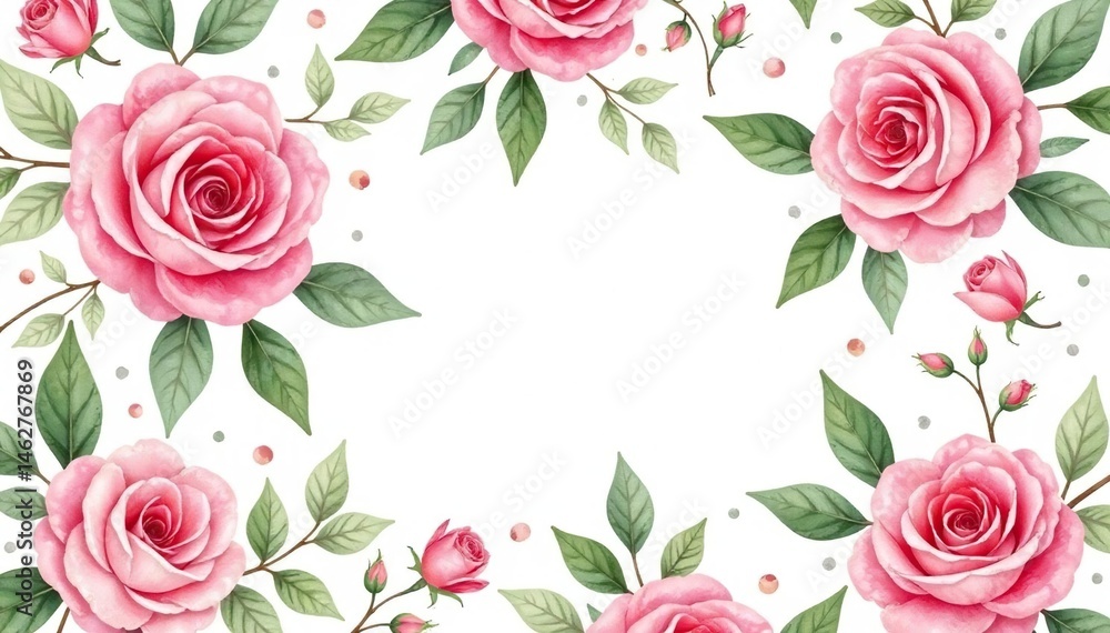 Delicate watercolor roses & leaves, repeating pattern, spring, repeating pattern, summer Delicate watercolor roses & leaves, repeating pattern, spring, repeating pattern, summer