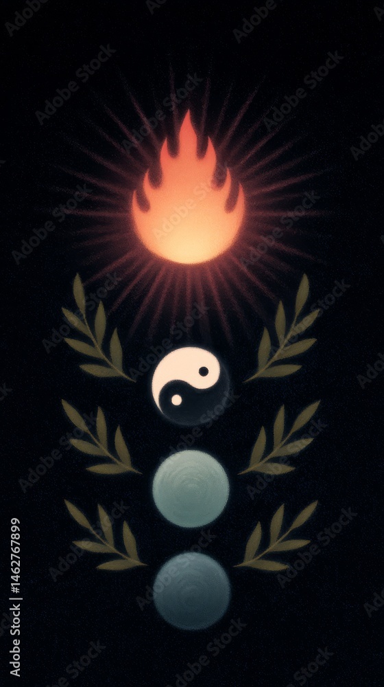 Infographic depicting the difference between the five elements: earth, water, fire, air, and spirit.