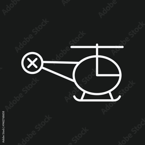 White Outline Icon of a Helicopter on Black Background Air Transportation, Flight, and Aerial Vehicle Symbol