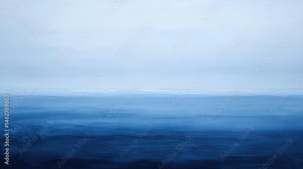 Fototapeta premium The sky and ocean blend together in various shades of blue, creating a tranquil and soothing scene at dawn. Soft hues reflect a peaceful morning vibe