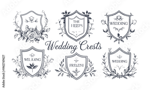 A modern vector illustration of elegant wedding crests,  easily scalable and editable.