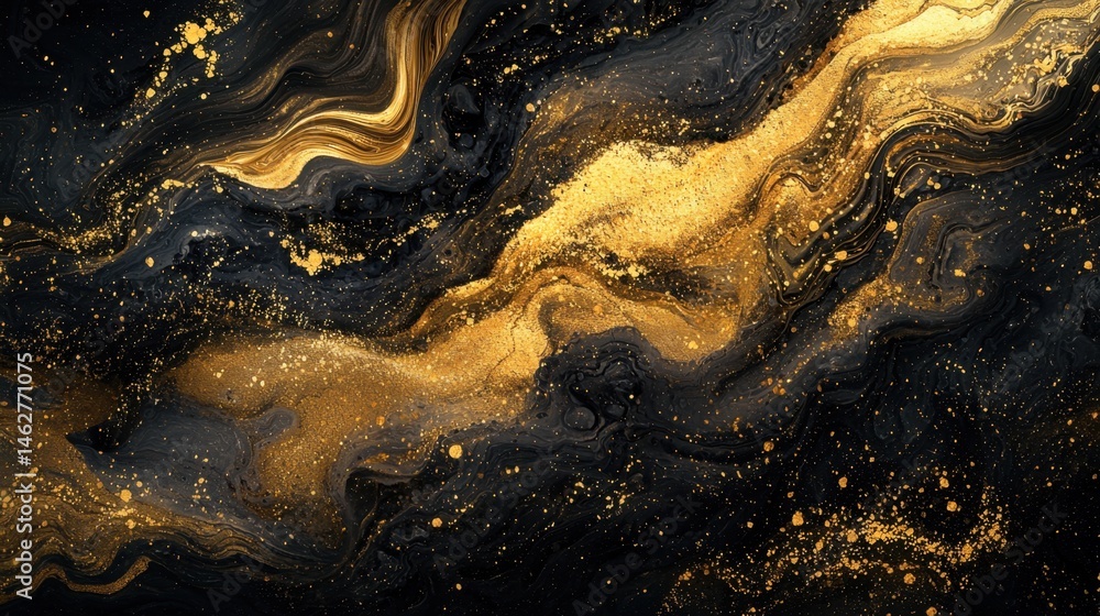 A swirling abstract pattern showcases vibrant gold and deep black colors, creating a luxurious, elegant appearance that catches the eye. The design features dynamic movement and texture A swirling abstract pattern showcases vibrant gold and deep black colors, creating a luxurious, elegant appearance that catches the eye. The design features dynamic movement and texture