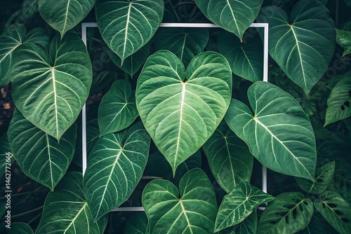 Wallpaper Mural Vibrant Green Philodendron Leaves with a White Frame Natural Background Torontodigital.ca