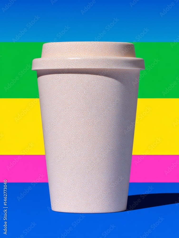 coffee cup with copy space on blue background.