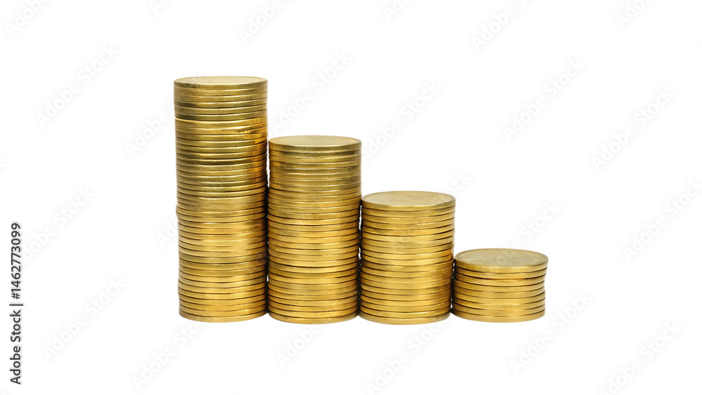 stacks of golden coins money growth concept isolated on white background PNG stacks of golden coins money growth concept isolated on white background PNG